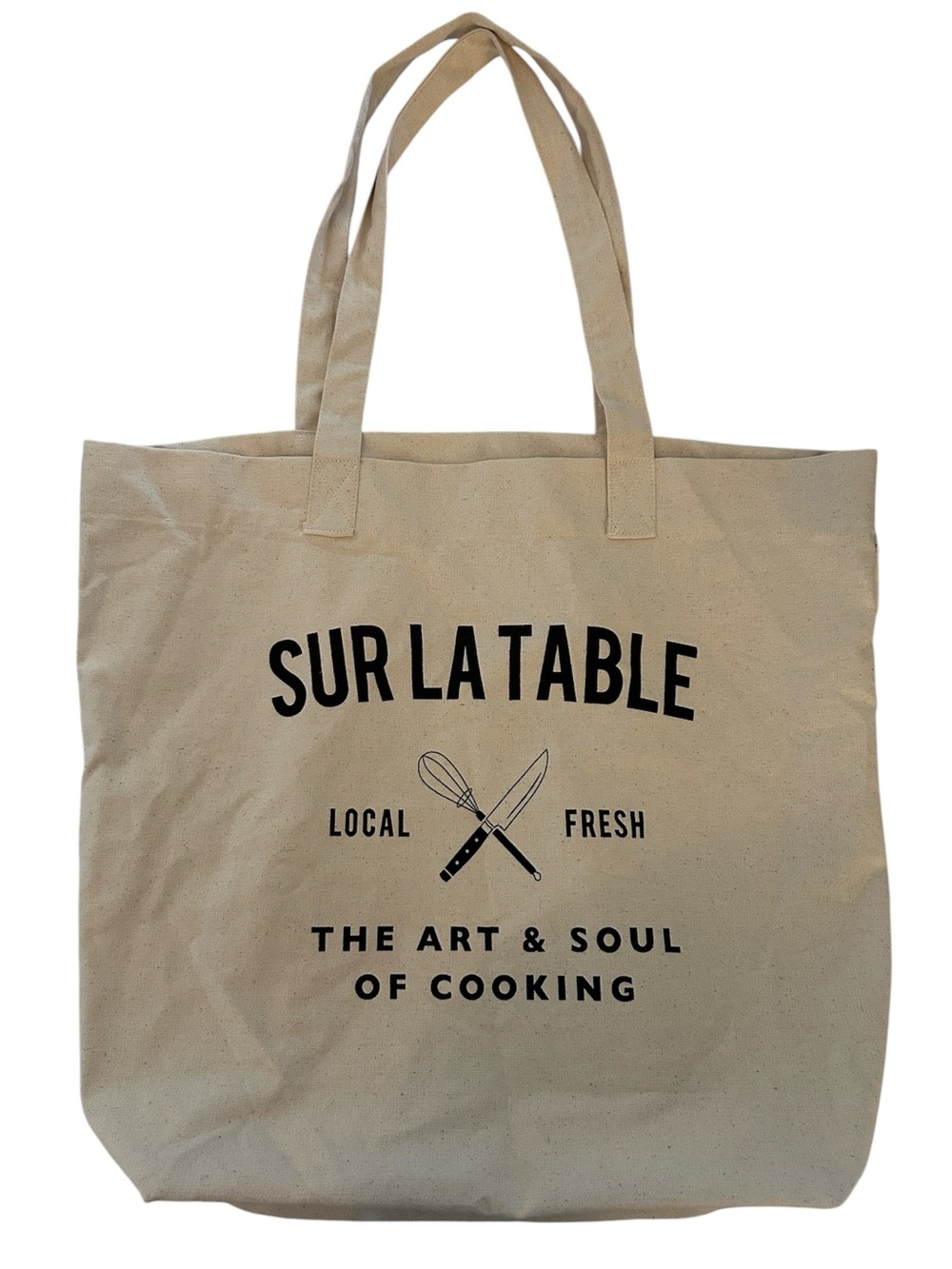 Sur La Table Natural Canvas Tote with Black Logo roomy eco friendly bag